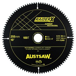 Austsaw RaiderX Aluminium Multi Material Blade | 255mm x 30 x 100T