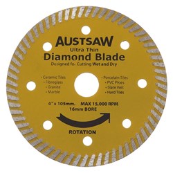 Austsaw - 103mm (4in) Diamond Blade Ultra Thin - 16mm Bore - Ultra Thin