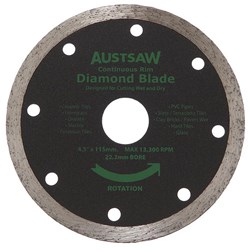 Austsaw - 115mm (4.5in) Diamond Blade Continuous Rim - 22.2mm Bore - Continuous