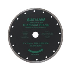 Austsaw - 125mm (5in) Diamond Blade Continuous Rim - 22.2mm Bore - Continuous