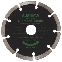 Austsaw - 125mm (5in) Diamond Blade Segmented - 22.2mm Bore - Segmented