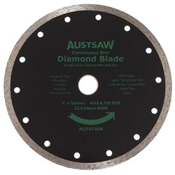 Austsaw - 185mm(7in) Diamond Blade Continuous Rim - 22.2/20mm Bore - Continuous