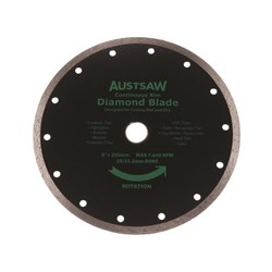 Austsaw - 200mm(8in) Diamond Blade Continuous Rim - 25/22.2mm Bore - Continuous