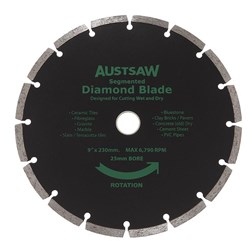 Austsaw - 230mm (9in) Diamond Blade Segmented - 25/22.2mm Bore - Segmented