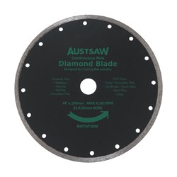 Austsaw - 350mm(14in) Diamond Blade Continuous Rim - 25.4/20mm Bore - Continuous