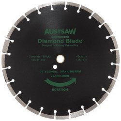 Austsaw - 350mm (14in) Diamond Blade Segmented General Purpose - 25.4/20mm Bore - Gen. Purpose