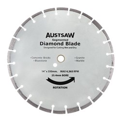 Austsaw - 350mm(14in) Diamond Blade Segmented Hard Brick - 25.4/20mm Bore - Hard Brick