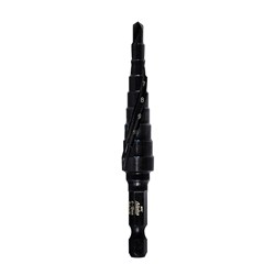 ThunderMax Step Drill Spiral Flute 4-12mm Metric Impact Shank Carded