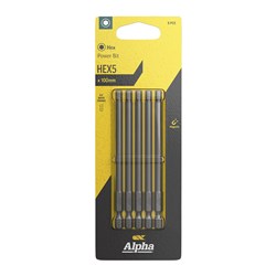 HEX5 x 100mm Power Bit Carded | 5 Pack