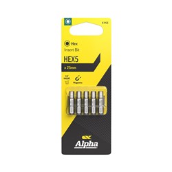HEX5 x 25mm Insert Bit Carded | 5 Pack
