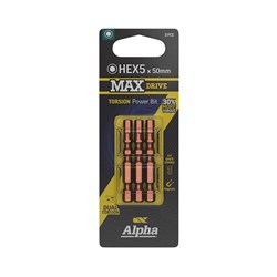 HEX5 x 50mm MAXdrive Torsion Power Bit Carded | 3 Pack