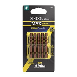 HEX5 x 50mm MAXdrive Torsion Power Bit Carded | 5 Pack