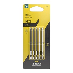 HEX5 x 75mm Power Bit Carded | 5 Pack