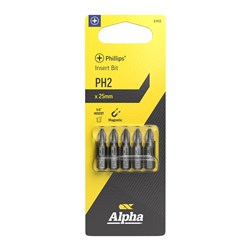 PH2 x 25mm Phillips Insert Bit Carded | 5 Pack