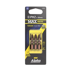 PH2 x 30mm MAXdrive Torsion Insert Driver Bit Carded | 3 Pack