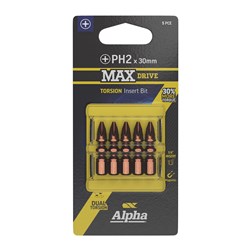 PH2 x 30mm MAXdrive Torsion Insert Driver Bit Carded | 5 Pack