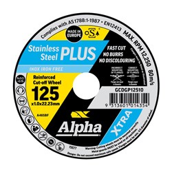Alpha Stainless Steel Plus | 125 x 1.0mm Cutting Disc - 100 Pack