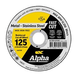 Cutting Disc 125 x 1.6mm Alpha Bulk