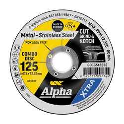 Cutting Disc Cut, Grind & Notch Combo 125 x 2.5mm Stainless XTRA Bulk