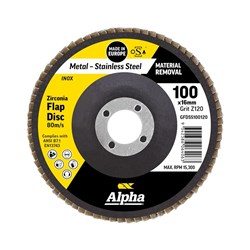 Flap Disc 100mm Z120 Grit Zirconia Alpha Bulk