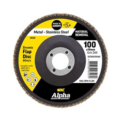 Flap Disc 100mm Z40 Grit Zirconia Alpha Bulk