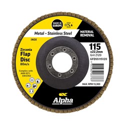 Flap Disc 115mm Z120 Grit Zirconia Alpha Bulk