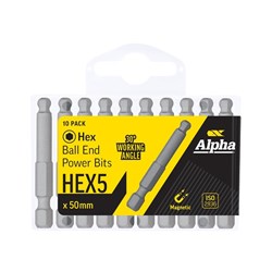 HEX 5 x 50mm Ball End Power Bit - Handipack (x10)