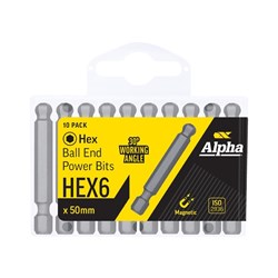 HEX 6 x 50mm Ball End Power Bit - Handipack (x10)
