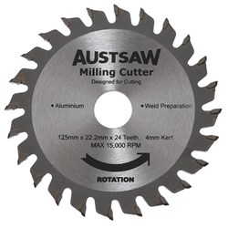 Austsaw - 125mm (5in) 4mm Milling Cutter Blade - 22.2mm Bore - 24 Teeth