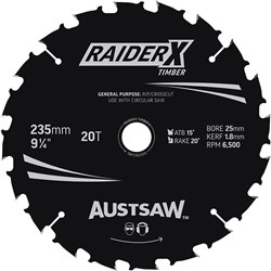 Austsaw RaiderX Timber Blade 235mm x 25 Bore x 20 T Thin Kerf
