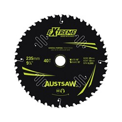 Austsaw Extreme: Wood with Nails Blade 235mm x 25 Bore x 40 T Thin Kerf