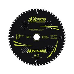 Austsaw Extreme: Wood with Nails Blade 235mm x 25 Bore x 60 T Thin Kerf