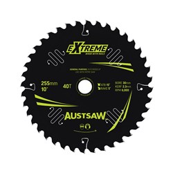 Austsaw Extreme: Wood with Nails Blade 255mm x 30 Bore x 40 T Thin Kerf