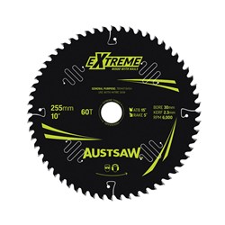 Austsaw Extreme: Wood with Nails Blade 255mm x 30 Bore x 60 T Thin Kerf