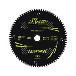 Austsaw Extreme: Wood with Nails Blade 255mm x 30 Bore x 80 T Table Saw