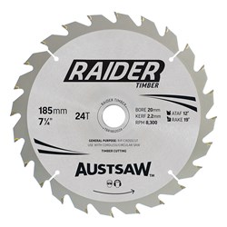 Austsaw Raider Timber Blade 185mm x 20/16 Bore x 24 T