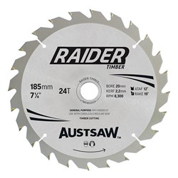 Austsaw Raider Timber Blade 185mm x 20/16 Bore x 24 T Bulk Pack (x20)