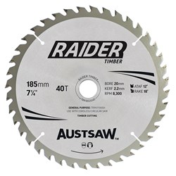 Austsaw Raider Timber Blade 185mm x 20/16 Bore x 40 T