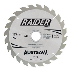 Austsaw Raider Timber Blade 185mm x 30/20 Bore x 24T