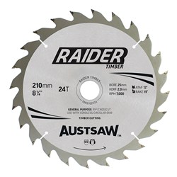 Austsaw Raider Timber Blade 210mm x 25/16 Bore x 24 T Thin Kerf