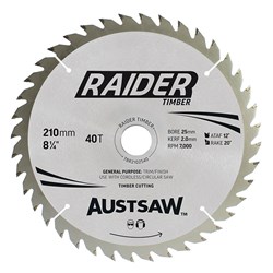 Austsaw Raider Timber Blade 210mm x 25/16 Bore x 40 T Thin Kerf