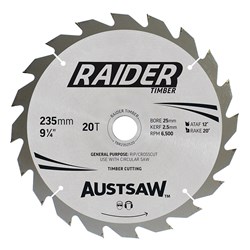 Austsaw Raider Timber Blade 235mm x 25 Bore x 20 T Thin Kerf