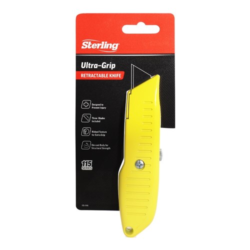 Ultra Grip Fluro Retractable Knife with 3 Blades | Carded