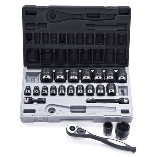 22 Piece 1/2 Drive 6-Point Imperial, Standard Socket Set Dual Action
