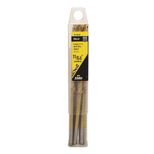 11/64in (4.37mm) Long Series Drill Bit - Gold Series (OAL 146mm) Bulk 10 Pack