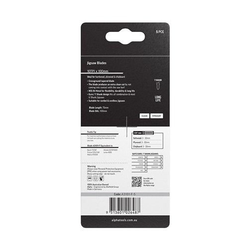 Alpha Jigsaw Blade | 10 TPI | 100mm | Bi-Metal (x5)