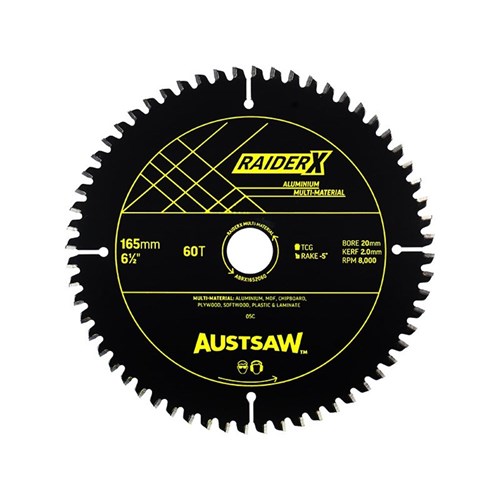 Austsaw RaiderX Aluminium Multi Material Blade | 165mm x 20 x 60T