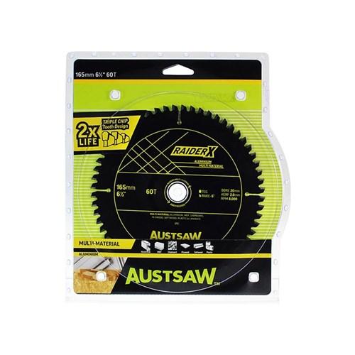 Austsaw RaiderX Aluminium Multi Material Blade | 165mm x 20 x 60T