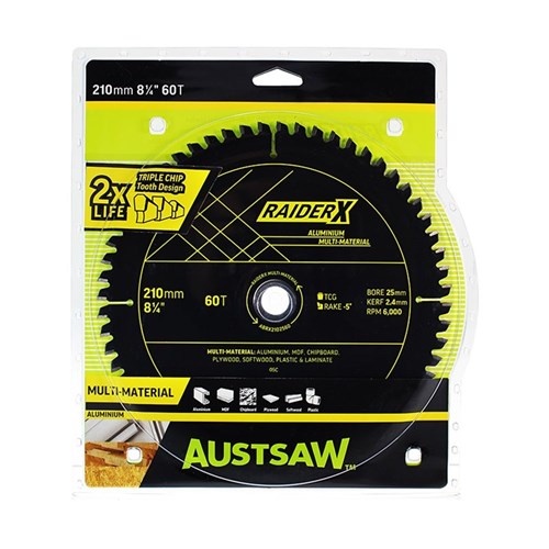 Austsaw RaiderX Aluminium Multi Material Blade | 210mm x 25 x 60T