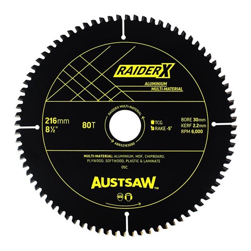 Austsaw RaiderX Aluminium Multi Material Blade | 216mm x 30 x 80T